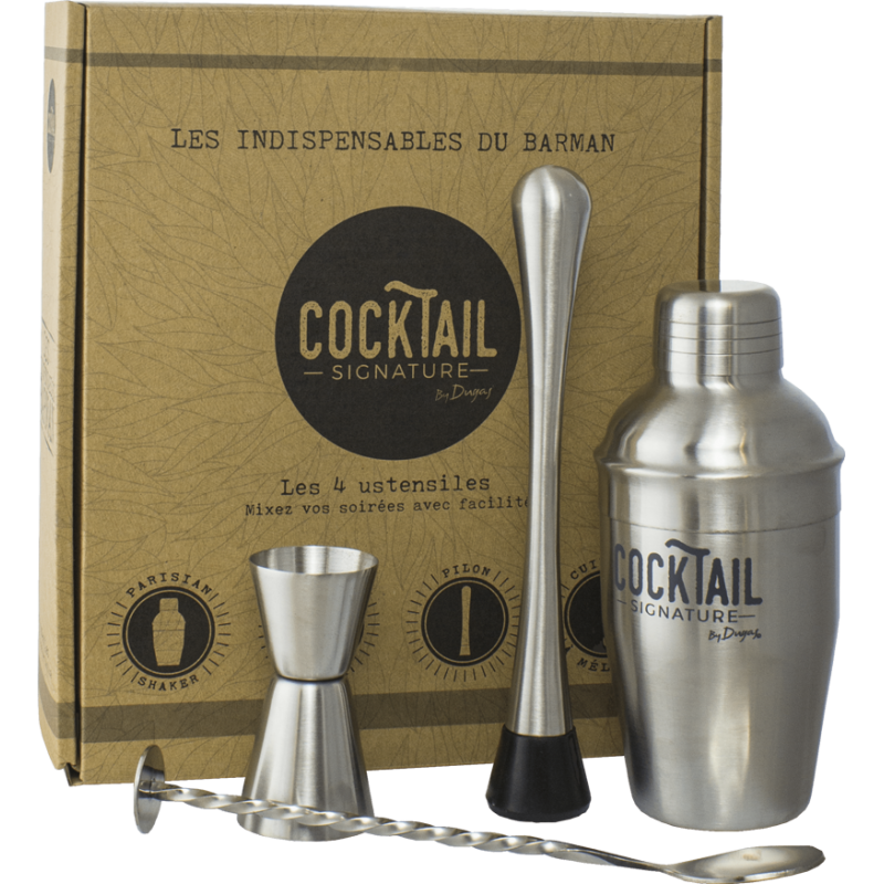 Coffret 4 ustensiles cocktails barman